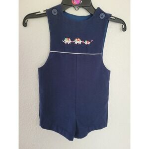 Good Lad Tailored Vintage Navy Blue Elephant Embroidered Jumper Romper 4T USA #1